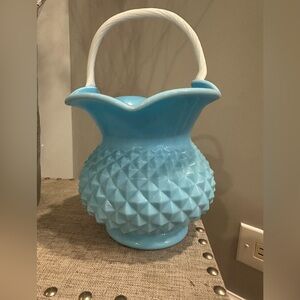 Blue Textured Vase with Handle